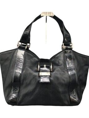 Michael Kors Black Leather Tote Shoulder Bag Purse Satchel MK